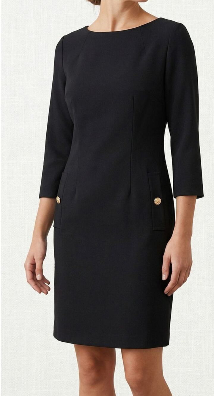Eliza J Black Size 2 Shift Dress 3/4 Sleeve Rayon Nylon Spandex